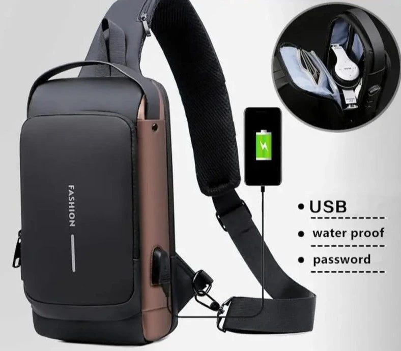 Mochila Mini Bag Unissex com sistema de segurança e carregamento via USB - Impermeável