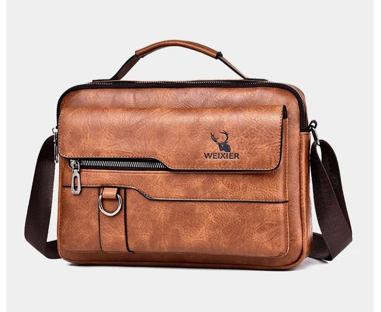 Bolsa executiva de ombro multifuncional masculina em couro premium - Oficial WEIXIER