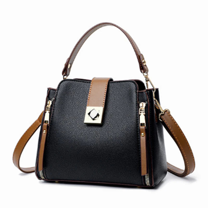 Bolsa Feminina transversal com presilha central luxo fashion em couro