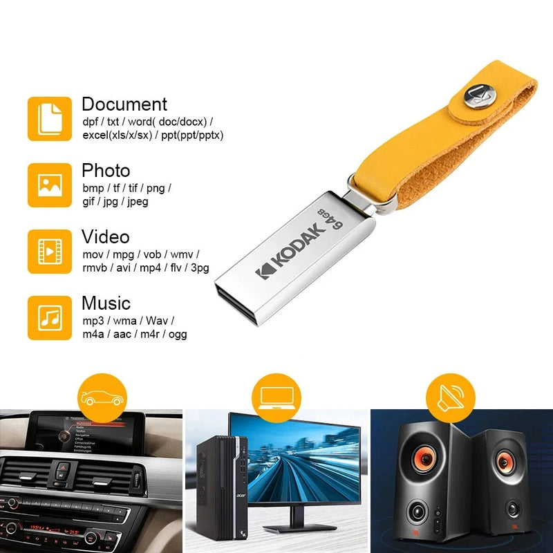 Pendrive Kodak 64Gb usb 2.0 em Metal com acabamento em couro premium