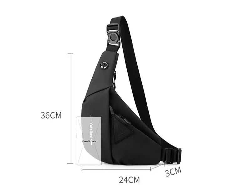 Mochila Transversal Masculina compacta e c/ entrada de fone de ouvido